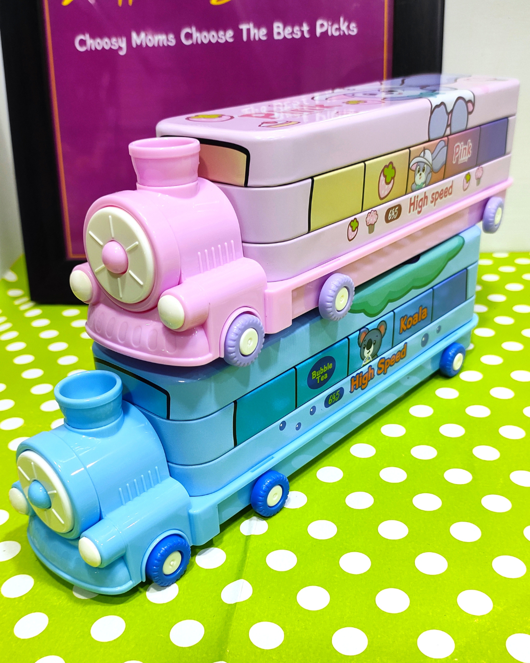 Moving Train Double Decker Pencil Box With Engine Sharpener