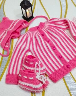 Hand Knitted Extra Soft Baby Wool - Pink + White