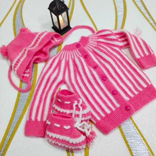 Hand Knitted Extra Soft Baby Wool - Pink + White