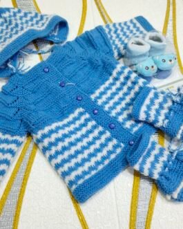 Hand Knitted Extra Soft Baby Wool - Blue + White